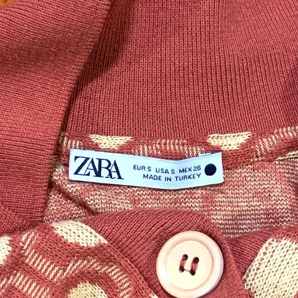 Zara Crop Collared Buttons Burnt Orange yellow Thin Soft Knit Top - Picture 6 of 11